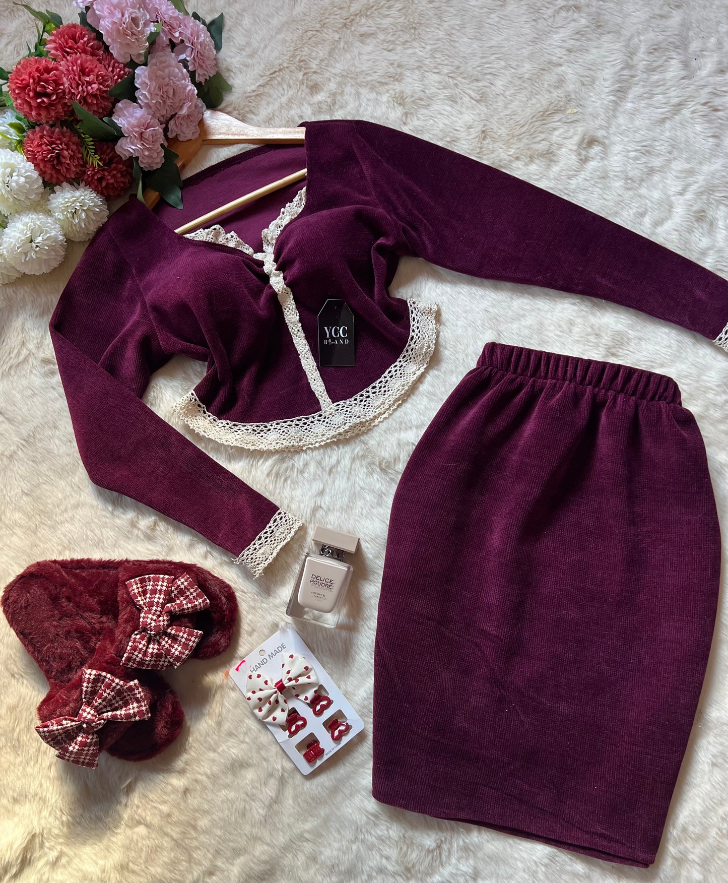 طقم وتين - برڤندي